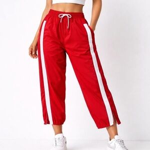 Free People Red Track Pants with White Stripes women large